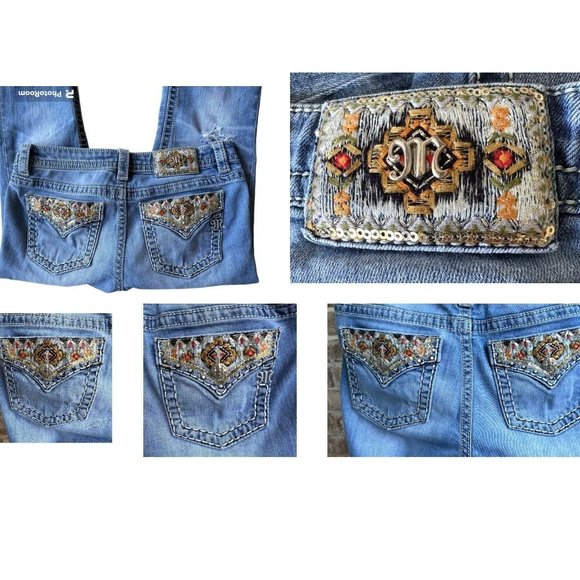 Miss Me Signature Boot Denim Jeans  29 Embellished Back Flap Pockets Dis… - Picture 5 of 12